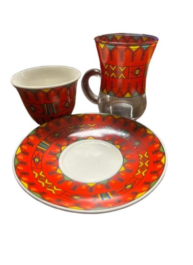 Arabic Style 12-piece Glass Coffee Set Cawa Cup and Glass Tea Cup