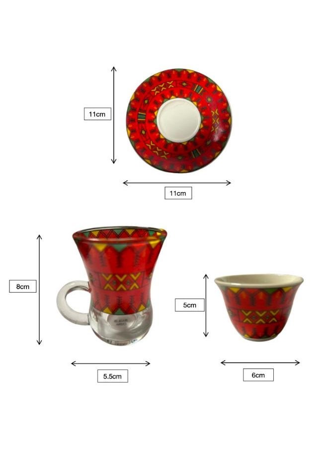 Arabic Style 12-piece Glass Coffee Set Cawa Cup and Glass Tea Cup