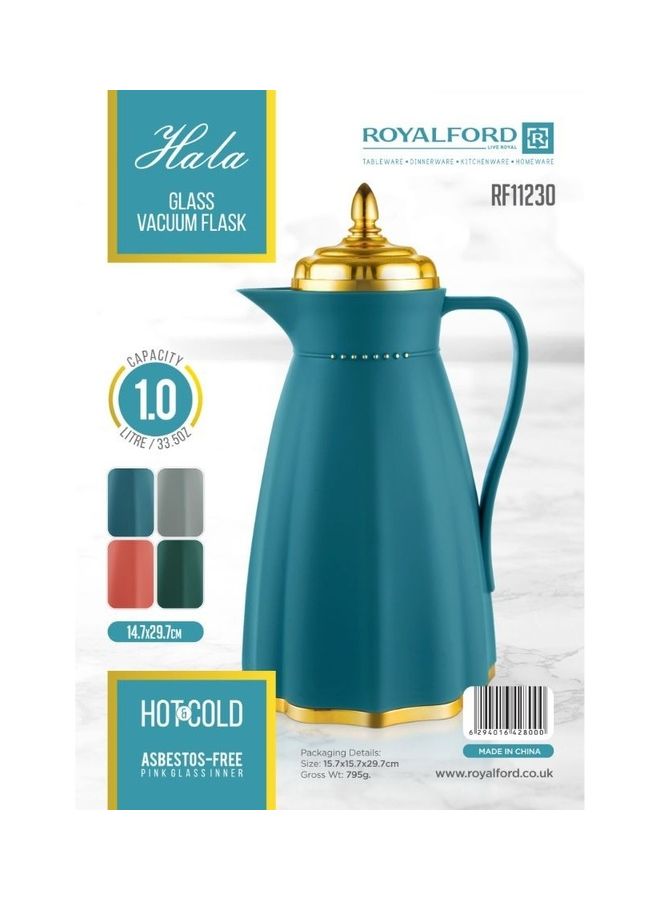 Royalford Hala 1 L Vacuum Flask- RF11230| Glass Vacuum Flask with Pink Glass Inner| Keeps Your Drinks Hot or Cold, Asbestos-Free and Hygienic| Leak-Proof and Portable Design| Suitable for Indoor and Outdoor Use Multicolour