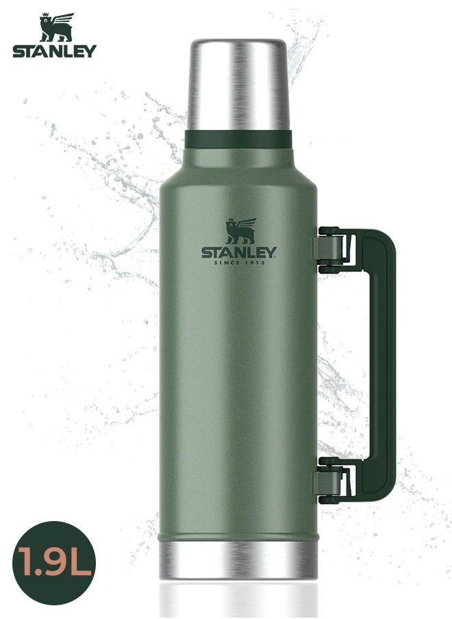 Stanley Legendary Classic Vacuum Insulated Bottle 1.9l, Leakproof, Durable Stainless Steel Thermos with Lid and a Cup, Perfect for Camping, Hiking and Everyday Use, Keeps Beverages Hot or Cold for Extended Periods, Green