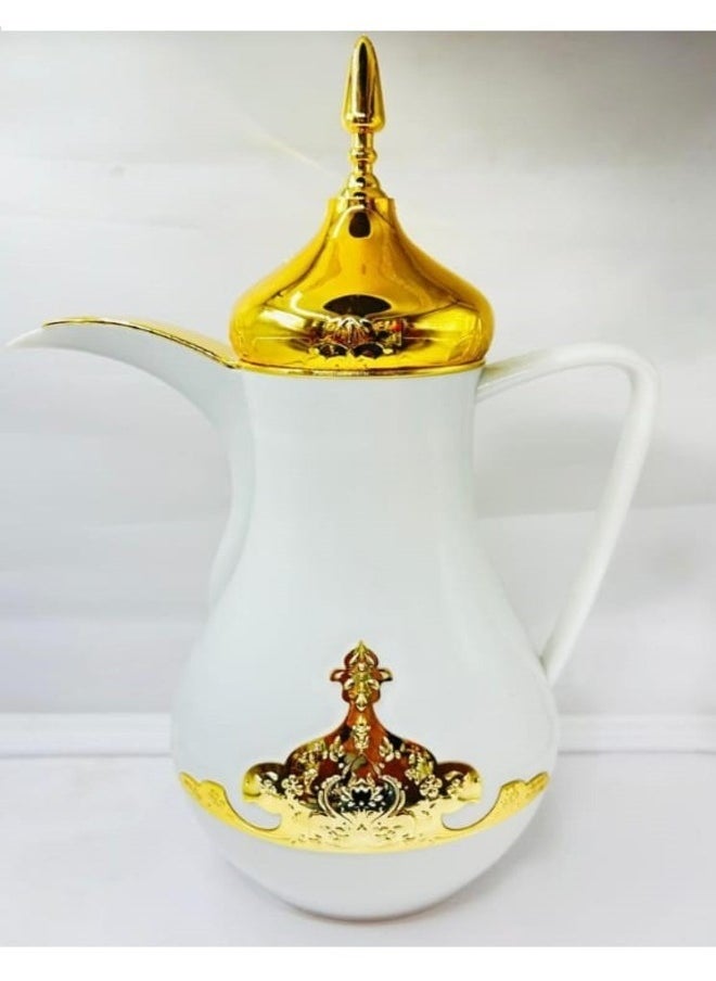 Unique Arabic Coffee Flask Pot Luxury Plastic Shell Glass Inner Vacuum Insulated Flask, Arabic Middle Eastern Coffee Tea Hot Cold Water Vacuum Kettle Glass liner