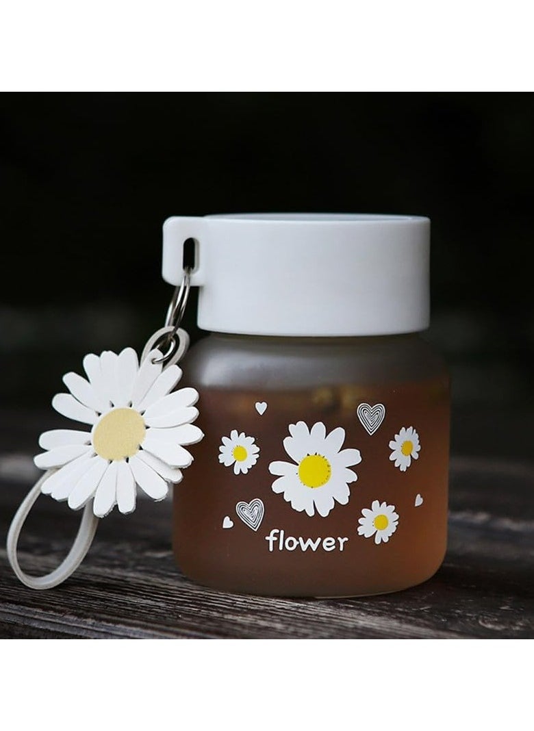 Daisy Frosted Glass Water Bottle with Lid