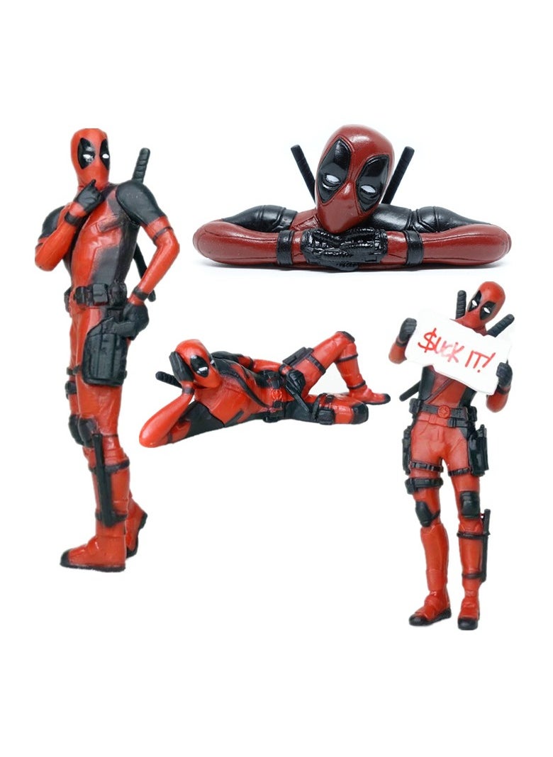 4-Piece Marvel Deadpool Figure Toy Set, Deadpool Model Figure Statue, PVC Character Model Toys, Toy for Desktop/Car Decorations/Collectibles, Gifts for Fans