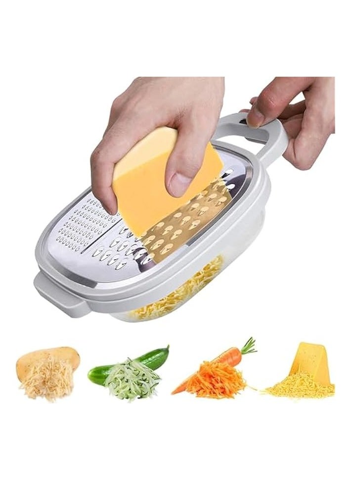 Cheese Grater with Container, Stainless Steel Vegetable Chopper Ginger Shredder for Kitchen with Lid and Detachable Storage Container, for Parmesan Cheese Vegetables Ginger 1Pcs