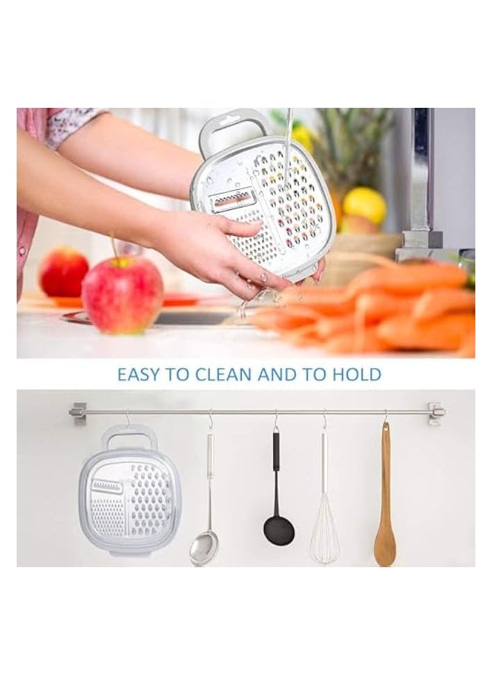 Cheese Grater with Container, Stainless Steel Vegetable Chopper Ginger Shredder for Kitchen with Lid and Detachable Storage Container, for Parmesan Cheese Vegetables Ginger 1Pcs