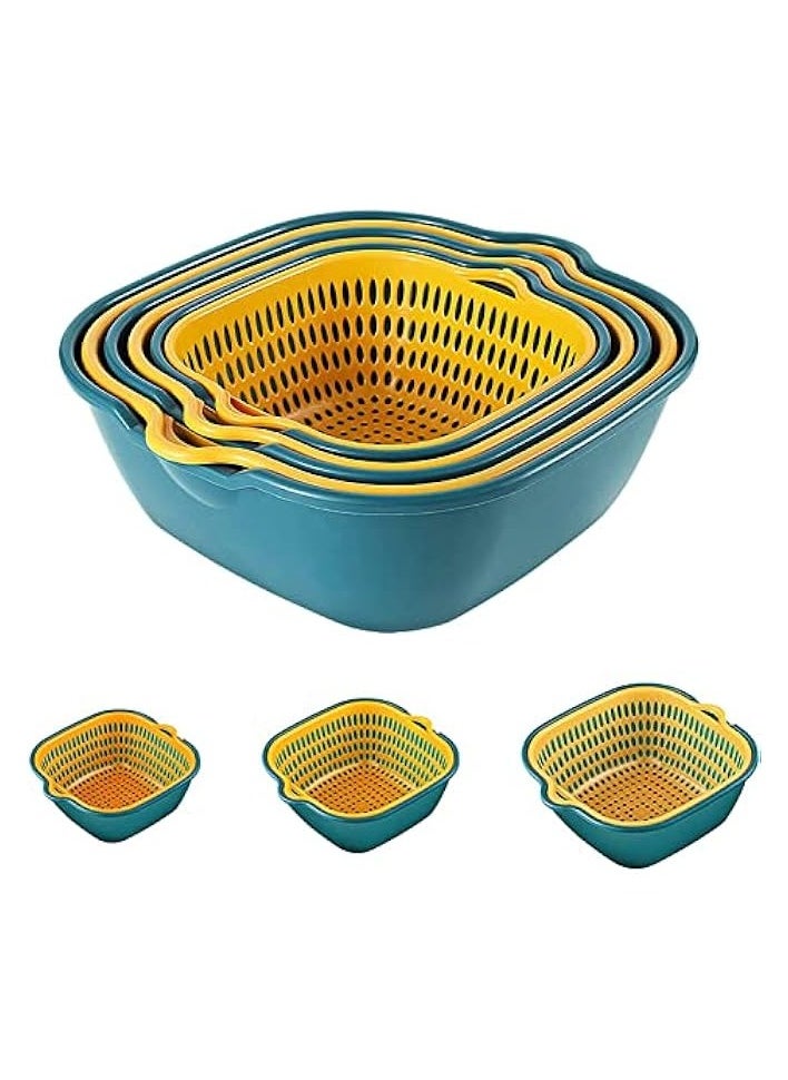 Kitchen Colander Strainer Set, Colander Plastic Set, Portable Food Strainer, 3set 2 in 1 Drain Basin and Basket for Washing and Draining Fruit, Vegetables, Bowls and More