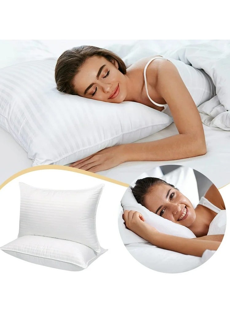 COMFY HYPOALLERHENIC WHITE STRIPE HOTEL QUALITY SET OF 2 COTTON LUXURIOUS PILLOW SET