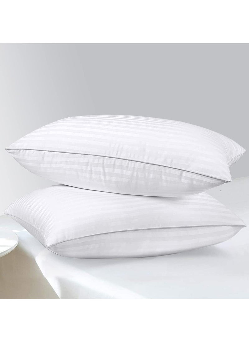 COMFY HYPOALLERHENIC WHITE STRIPE HOTEL QUALITY SET OF 2 COTTON LUXURIOUS PILLOW SET