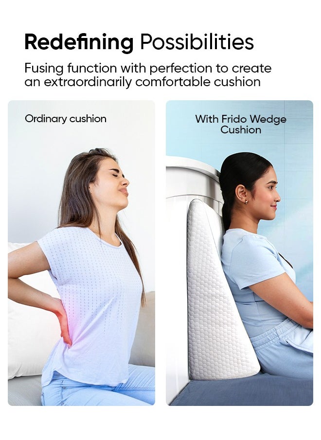 Frido Wedge Plus Pillow for Back Support, Multipurpose Cushion For Sleeping & Acid Reflux, Dual Foam Layers, Pillow For Leg Elevation, Pregnancy Pillow, GERD Relief Pillow, Pack of 1 (White & Grey)