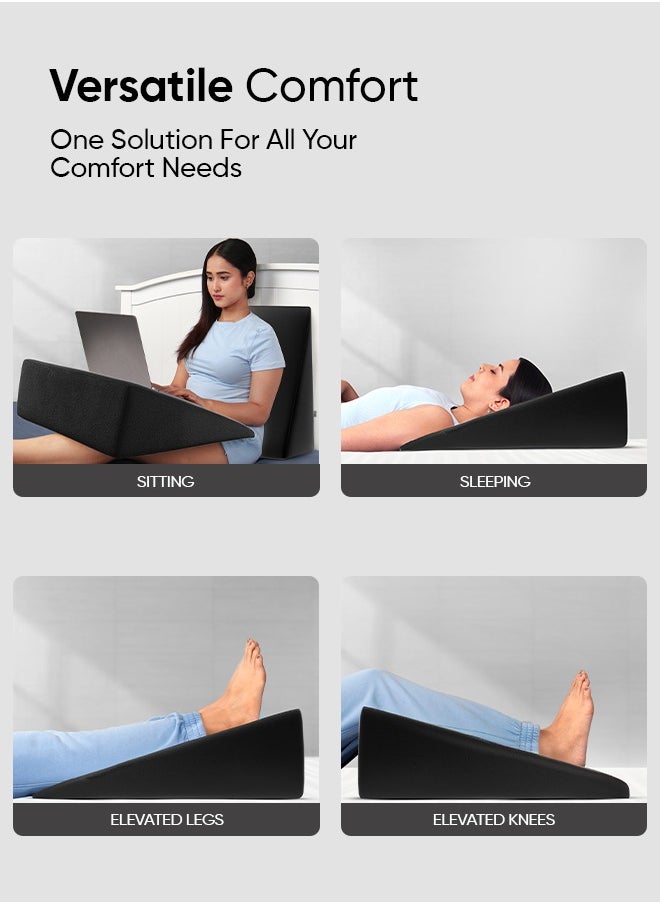 Frido Wedge Cushion, Back Support Pillow For Sleeping, Memory Foam Pillow, Triangle Pillow, Improves Comfort & Posture, Cushion For Sitting & Working on Bed, WFH Cushion, Pack of 1 (White)