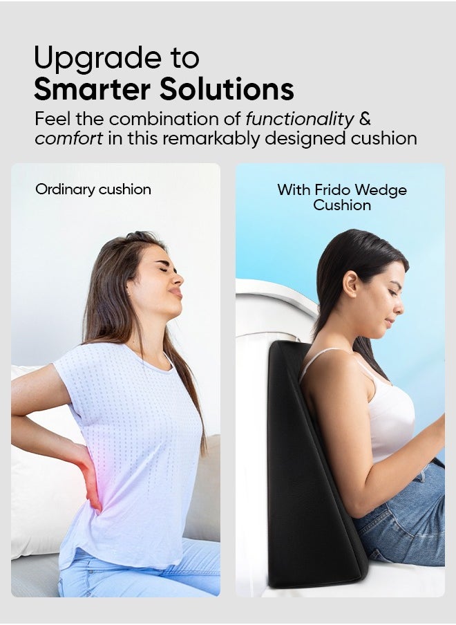 Frido Wedge Cushion, Back Support Pillow For Sleeping, Memory Foam Pillow, Triangle Pillow, Improves Comfort & Posture, Cushion For Sitting & Working on Bed, WFH Cushion, Pack of 1 (White)