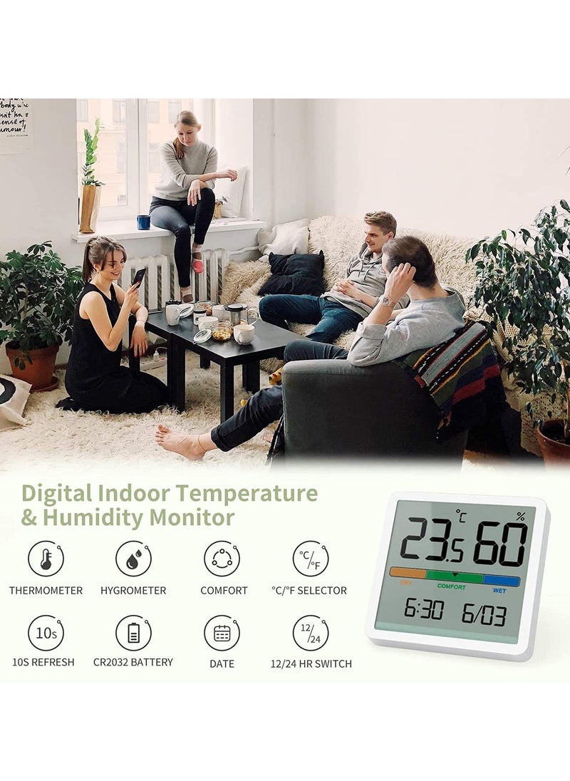 Digital Hygrometer Indoor Thermometer, Room Humidity Gauge, Accurate Desktop Digital Thermometer with Temperature, Humidity, and Clock