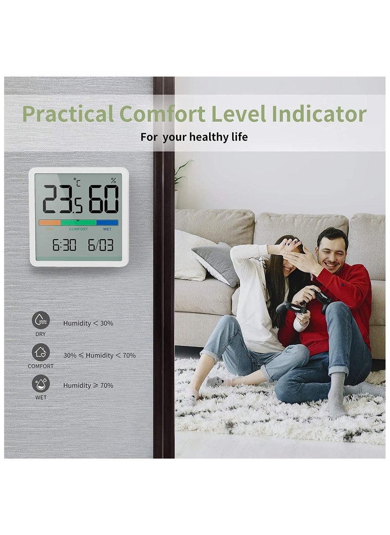 Digital Hygrometer Indoor Thermometer, Room Humidity Gauge, Accurate Desktop Digital Thermometer with Temperature, Humidity, and Clock