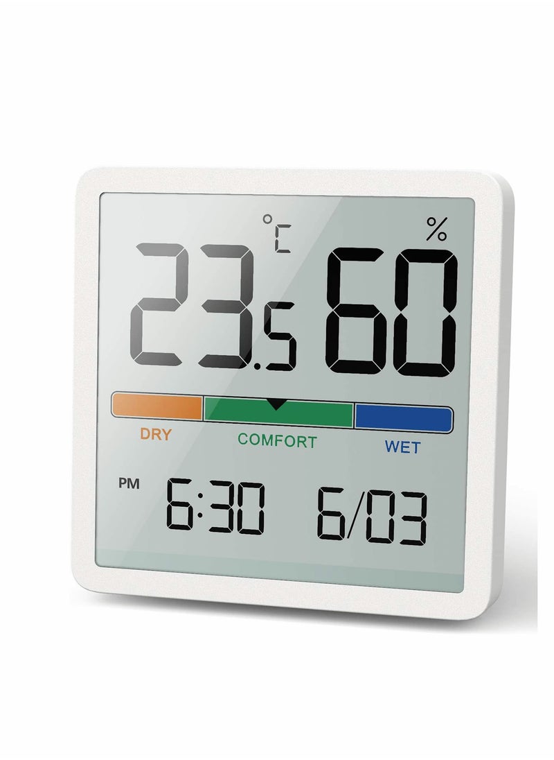 Digital Hygrometer Indoor Thermometer, Room Humidity Gauge, Accurate Desktop with Temperature, Humidity, and Clock