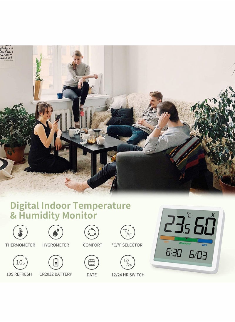 Digital Hygrometer Indoor Thermometer, Room Humidity Gauge, Accurate Desktop with Temperature, Humidity, and Clock