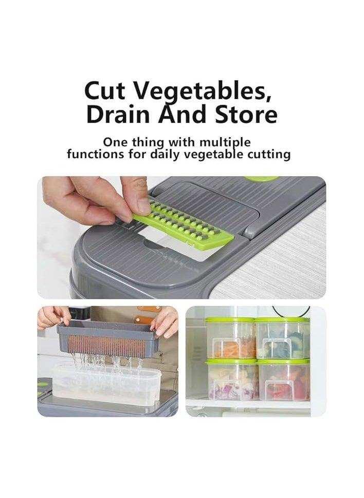 Vegetable Chopper with 4 Vegitable Storage Boxes. Multifunctional Kitchen Vegetable Cutter with Stainless Steel Blades and 4 Large Container to Storage Food and Vegetable.