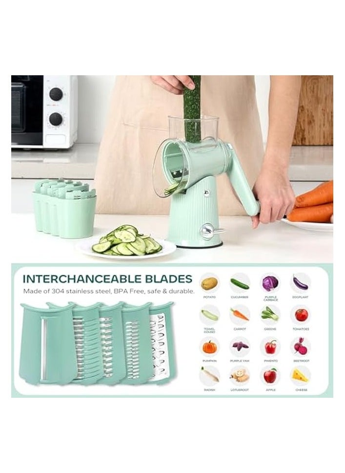 Cheese Grater with Handle, Vegetable Chopper with 5 Blades & Strong Suction Base, Vegetable Cutter & Mandoline Slicer for Kitchen,Salad Maker, Carrot Shredder with Blade Storage Box