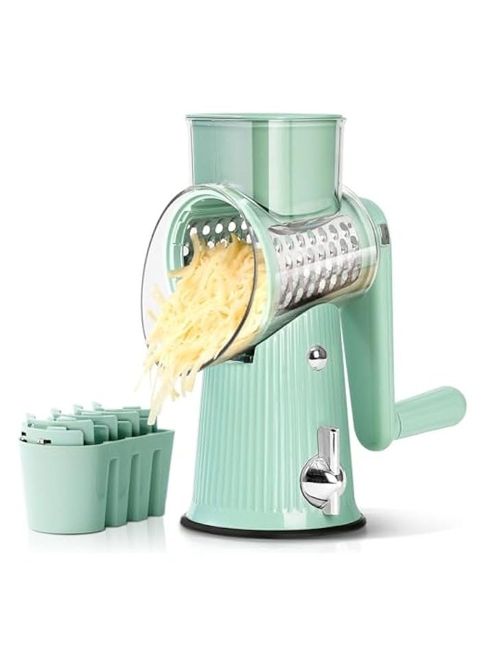 Cheese Grater with Handle, Vegetable Chopper with 5 Blades & Strong Suction Base, Vegetable Cutter & Mandoline Slicer for Kitchen,Salad Maker, Carrot Shredder with Blade Storage Box