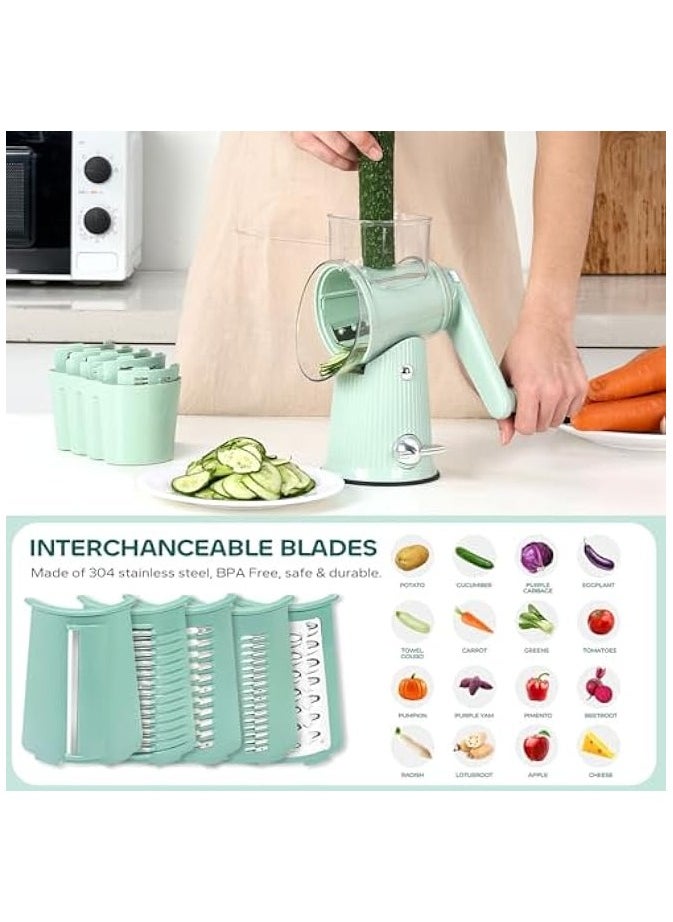 Cheese Grater with Handle, Vegetable Chopper with 5 Blades & Strong Suction Base, Vegetable Cutter & Mandoline Slicer for Kitchen,Salad Maker, Carrot Shredder with Blade Storage Box