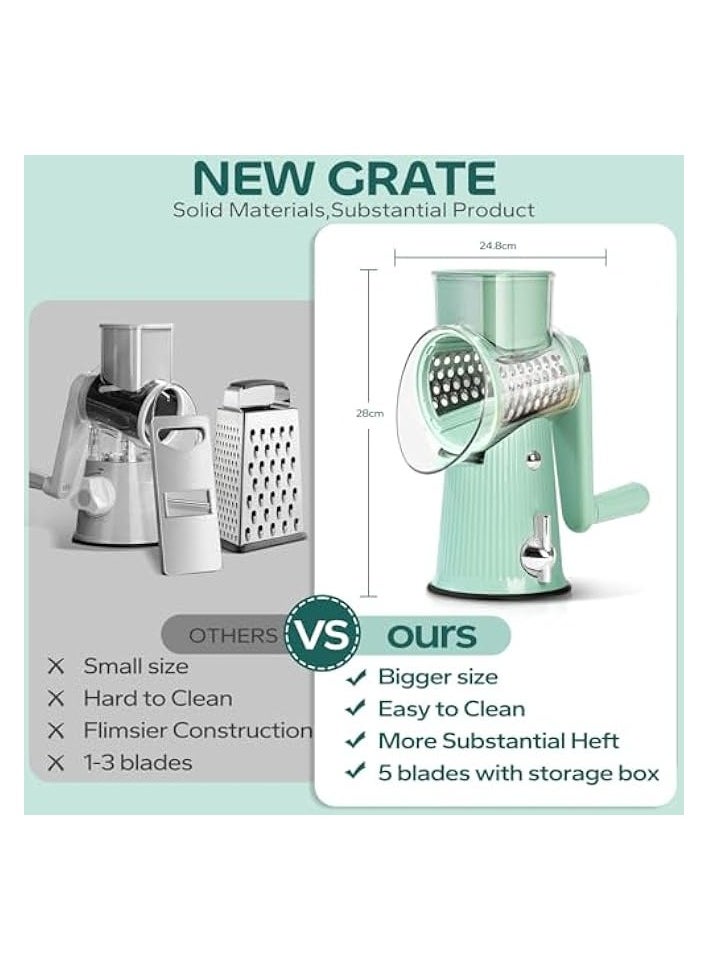 Cheese Grater with Handle, Vegetable Chopper with 5 Blades & Strong Suction Base, Vegetable Cutter & Mandoline Slicer for Kitchen,Salad Maker, Carrot Shredder with Blade Storage Box