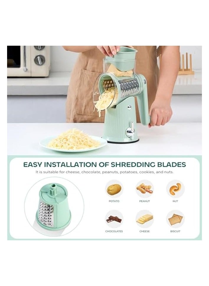 Cheese Grater with Handle, Vegetable Chopper with 5 Blades & Strong Suction Base, Vegetable Cutter & Mandoline Slicer for Kitchen,Salad Maker, Carrot Shredder with Blade Storage Box