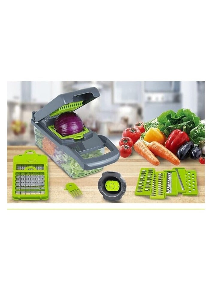 Kitchen 16 in 1 Vegetable Chopper Multi Function Kitchen Veg Cutter 7 Stainless Steel Blades Onion Choppers with Storage Container for Fruits and Veg