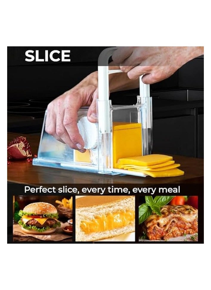 Cheese Chopper 4-in-1, Cheese Cutter, Cheese Grater with Handle, Butter Slicer Storage Box, Kitchen Utility Tools for Block Cheese, Butter,Sausages