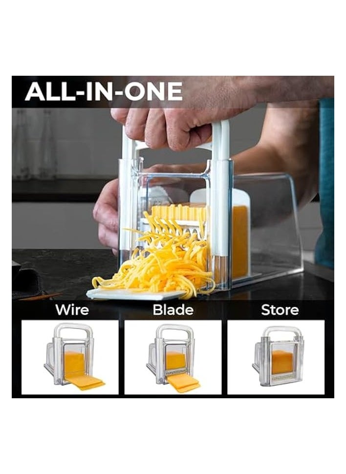 Cheese Chopper 4-in-1, Cheese Cutter, Cheese Grater with Handle, Butter Slicer Storage Box, Kitchen Utility Tools for Block Cheese, Butter,Sausages