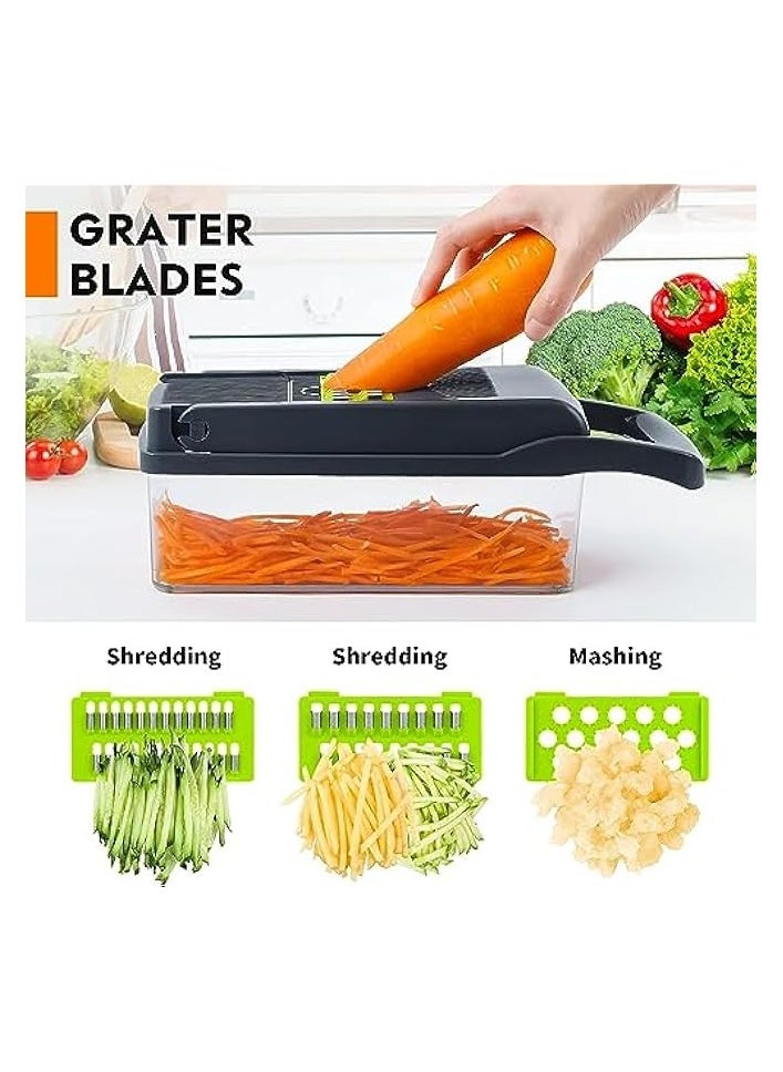 Onion Chopper – 16-in-1 Multifunctional Food Processor and Vegetable Chopper with 8 Blades, Ideal for Carrots, Garlic, and More – Essential Kitchen Accessory with Storage Container