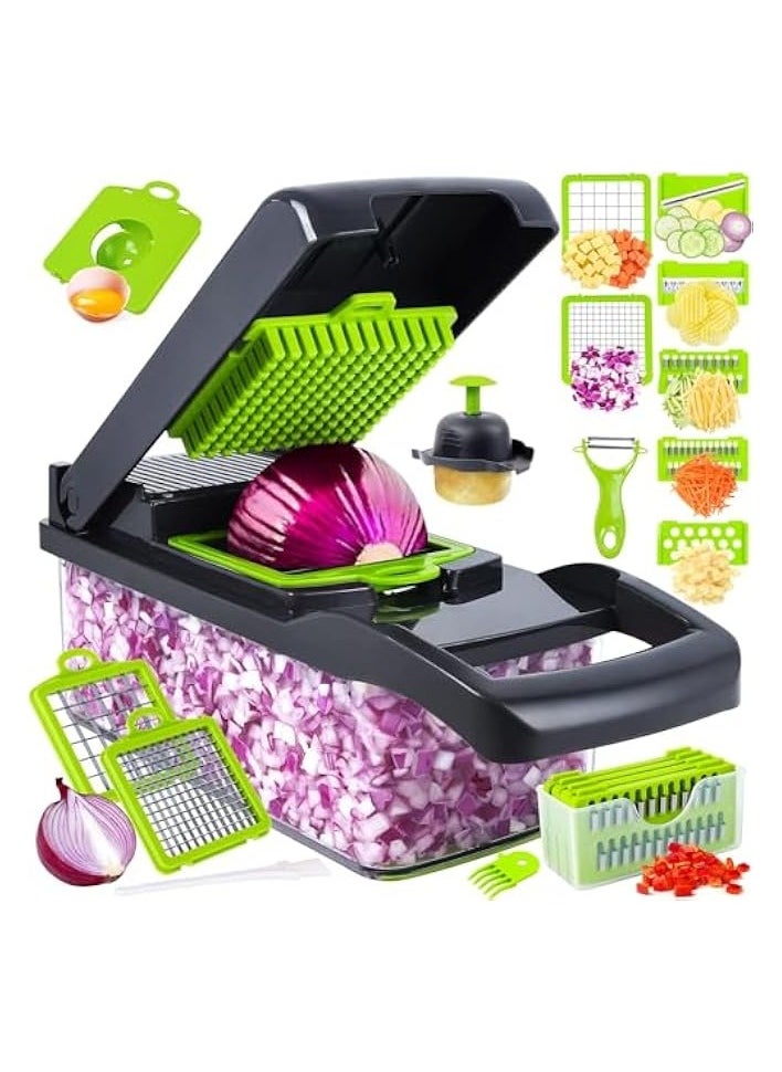 Onion Chopper – 16-in-1 Multifunctional Food Processor and Vegetable Chopper with 8 Blades, Ideal for Carrots, Garlic, and More – Essential Kitchen Accessory with Storage Container