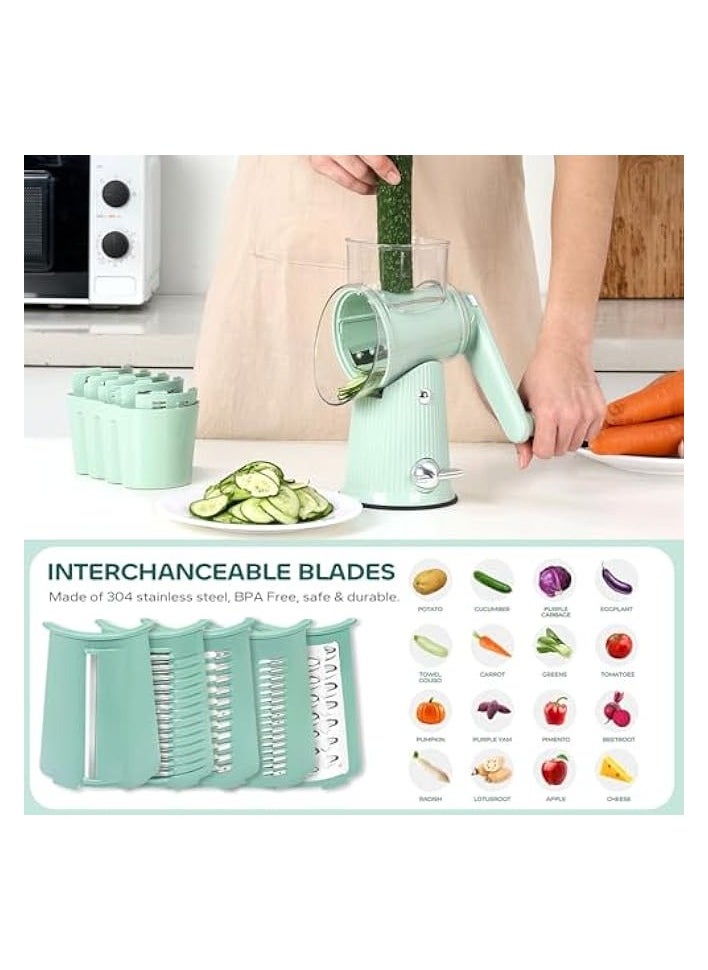 Cheese Grater with Handle, Vegetable Chopper with 5 Blades & Strong Suction Base, Vegetable Cutter & Mandoline Slicer for Kitchen,Salad Maker, Carrot Shredder with Blade Storage Box