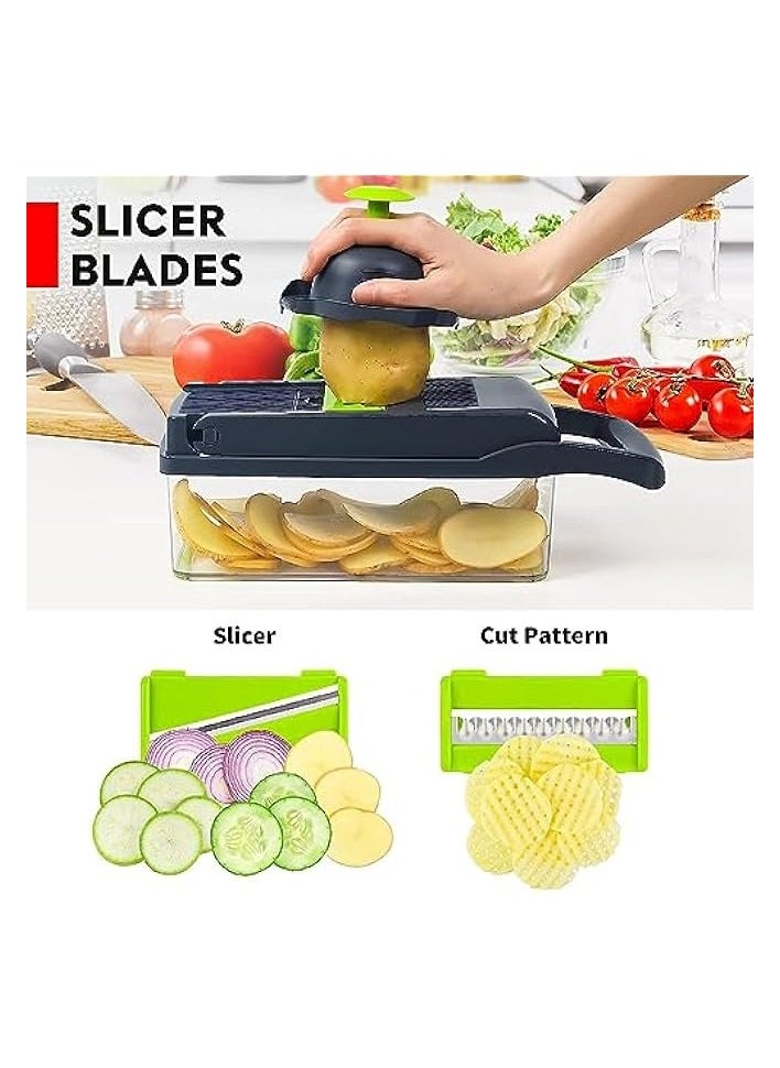 Pro Onion Chopper – 16-in-1 Multifunctional Food Processor and Vegetable Chopper with 8 Blades, Ideal for Carrots, Garlic, and More – Essential Kitchen Accessory with Storage Container