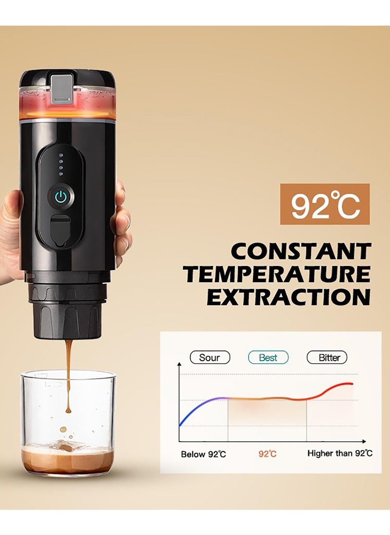 Portable Espresso Maker, Travel Electric Espresso Machine with Self-Heating Function, 20 Bar Pressure Extraction, Compatible with NS Pods & Ground Coffee, for Travel, Vehicles, Camping