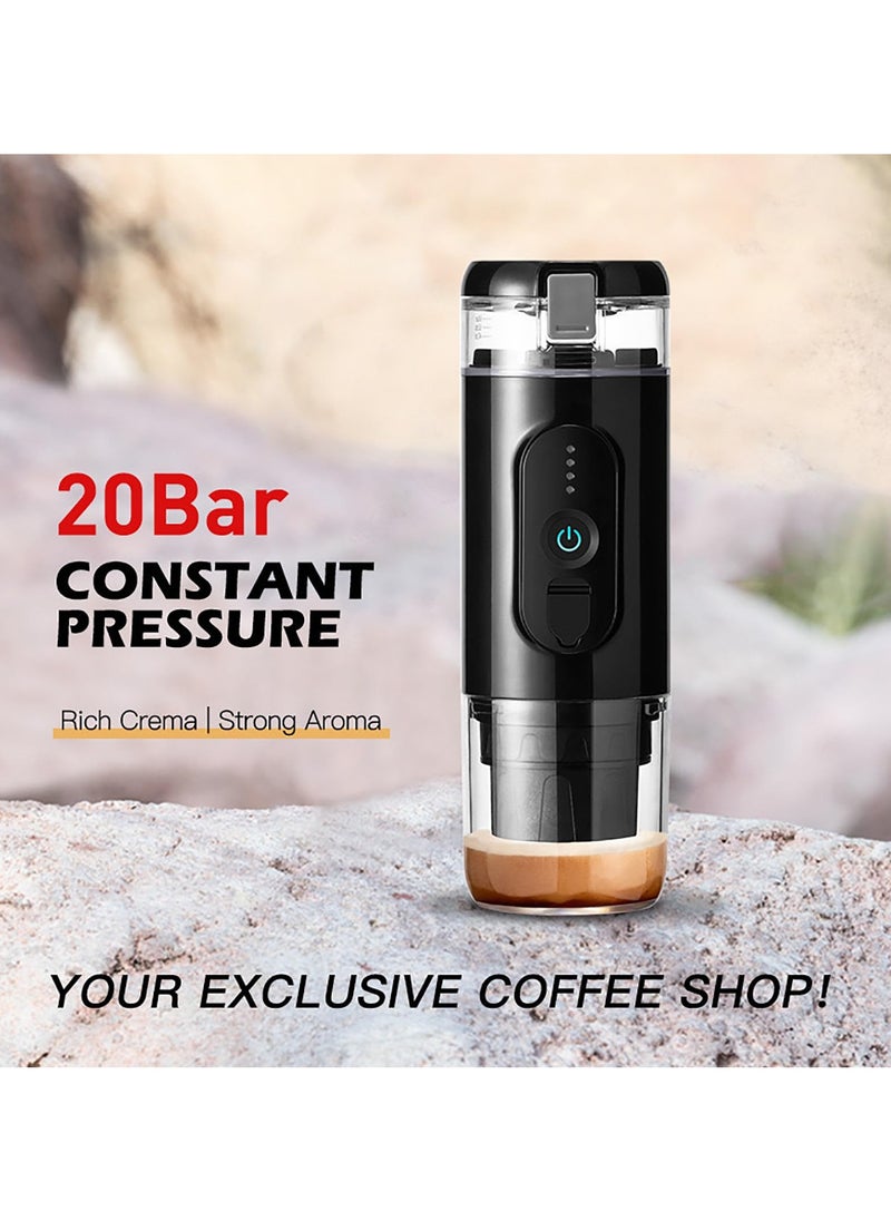 Portable Espresso Maker, Travel Electric Espresso Machine with Self-Heating Function, 20 Bar Pressure Extraction, Compatible with NS Pods & Ground Coffee, for Travel, Vehicles, Camping