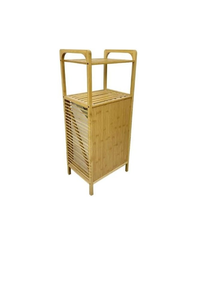 DECORHILLS Bamboo Laundry Hamper with 2-tier Shelves & Tilt-Out Basket, Laundry Baskets Organizer Hampers Bathroom Storage Shelf for Laundry Room, Bathroom, Nursery, Bedroom