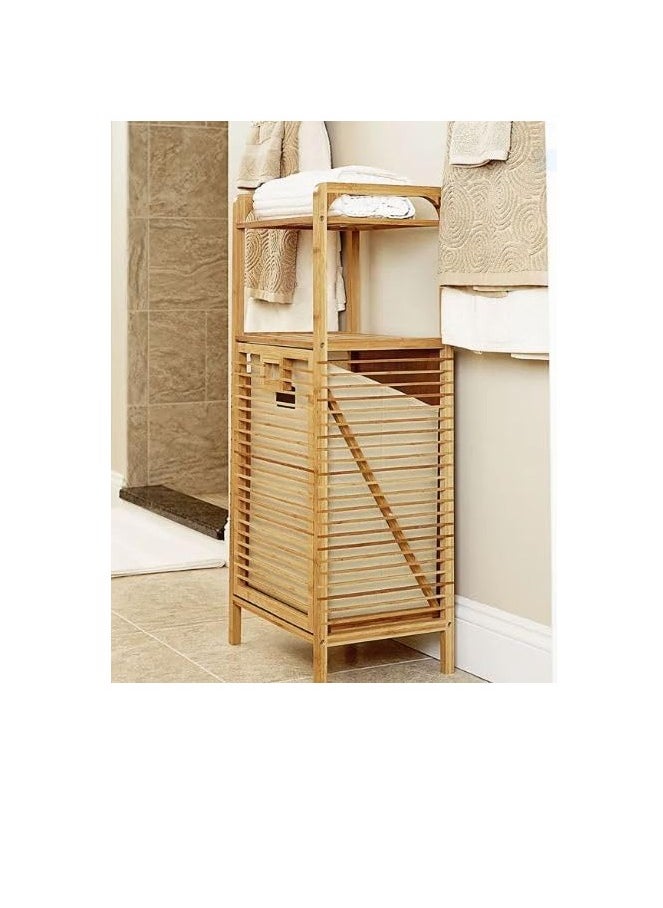 DECORHILLS Bamboo Laundry Hamper with 2-tier Shelves & Tilt-Out Basket, Laundry Baskets Organizer Hampers Bathroom Storage Shelf for Laundry Room, Bathroom, Nursery, Bedroom