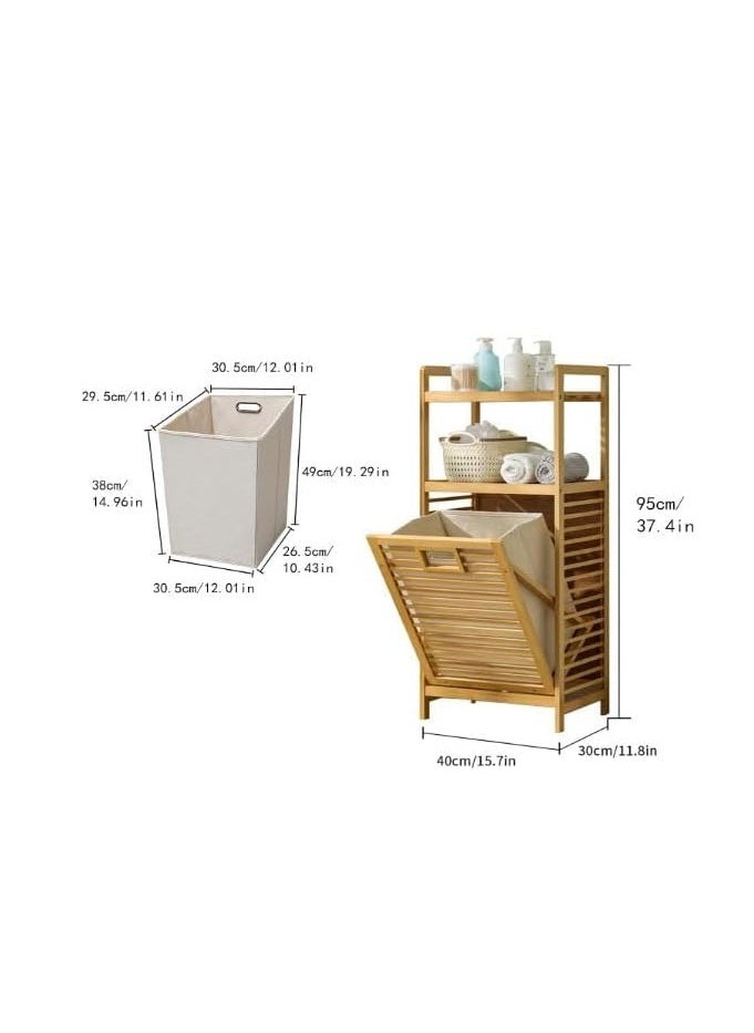 DECORHILLS Bamboo Laundry Hamper with 2-tier Shelves & Tilt-Out Basket, Laundry Baskets Organizer Hampers Bathroom Storage Shelf for Laundry Room, Bathroom, Nursery, Bedroom