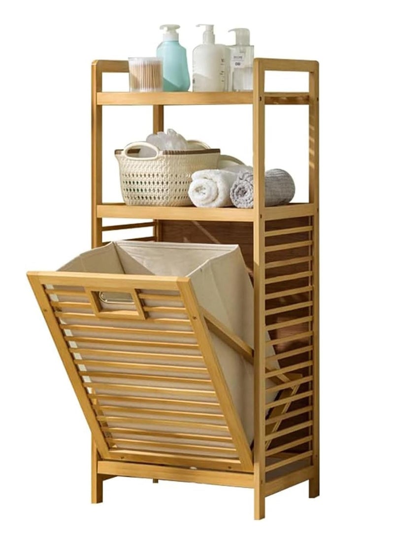 DECORHILLS Bamboo Laundry Hamper with 2-tier Shelves & Tilt-Out Basket, Laundry Baskets Organizer Hampers Bathroom Storage Shelf for Laundry Room, Bathroom, Nursery, Bedroom