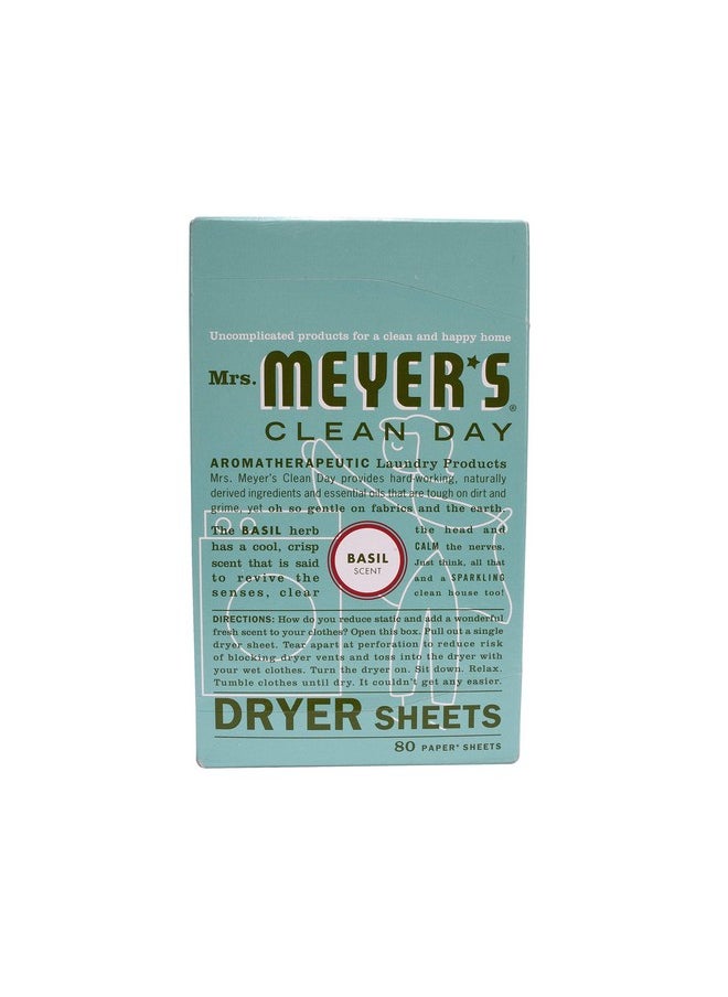 MRS. MEYER'S CLEAN DAY Dryer Sheets, Fabric Softener, Reduces Static, Infused with Essential Oils, Basil, 80 Count