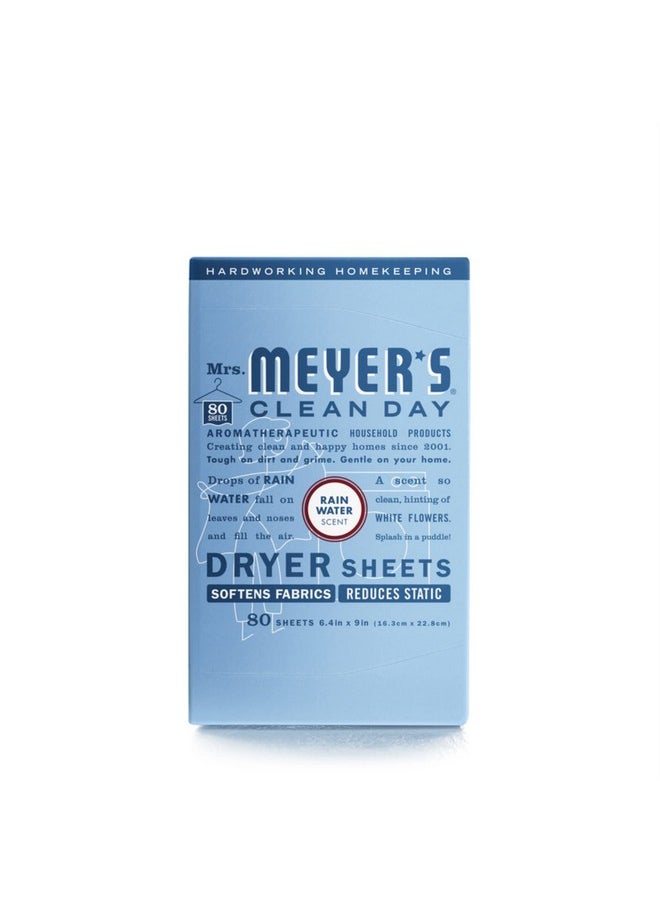 MRS. MEYER'S CLEAN DAY Dryer Sheets, Fabric Softener, Reduces Static, Infused with Essential Oils, Rain Water Scent, 80 Count