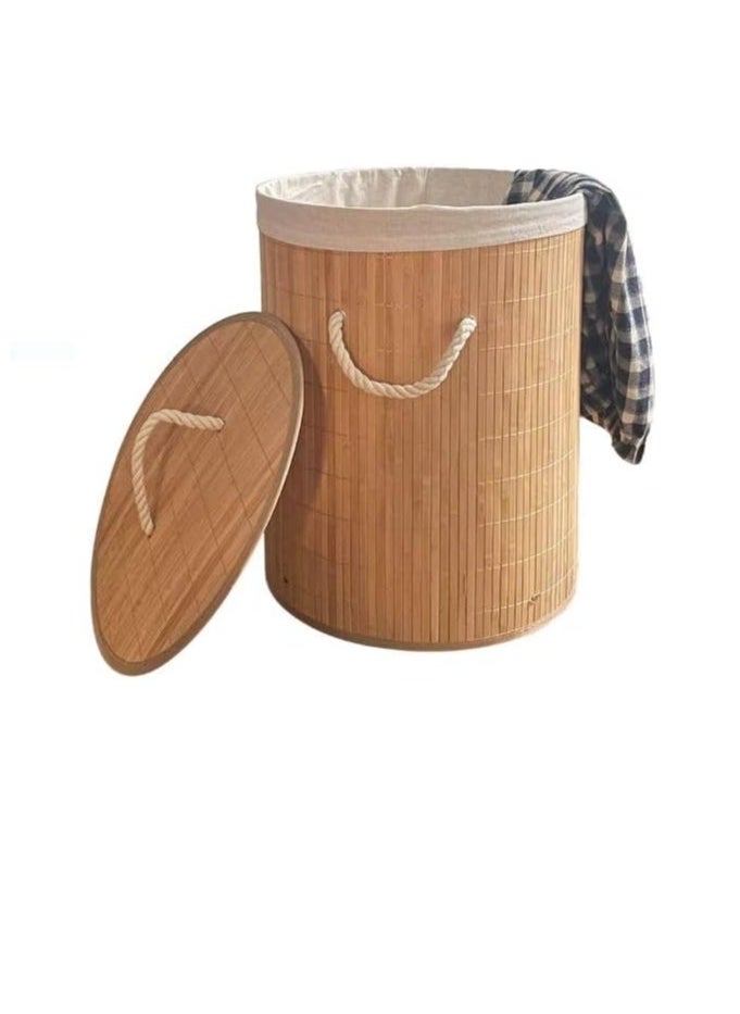 DECORHILLS Large Laundry Bamboo Basket with Rope Handle and Lid, Cotton Rope Laundry Basket, Storage Basket, toy Basket