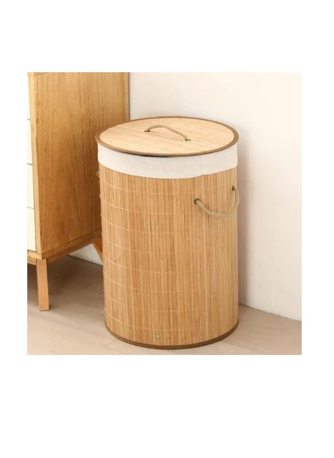 DECORHILLS Large Laundry Bamboo Basket with Rope Handle and Lid, Cotton Rope Laundry Basket, Storage Basket, toy Basket