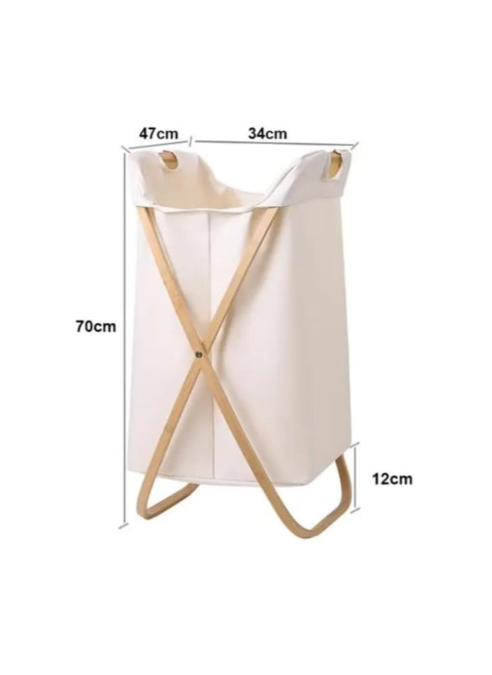 DECORHILLS Bamboo Wood Laundry Hamper Sorter Bin, Waterproof Portable and Collapsible Folding Clothes Basket Storage with Removable Poly/Cotton Liner Fabric Bag, Made of Natural Bamboo