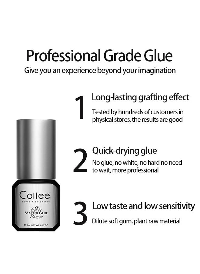 Master Glue,Extra Strong Eyelash Extension Glue,(0.17fl.oz / 5ml) / 0.5-1 Sec Drying time/Retention,7 Weeks/Maximum Bonding Power/Professional Use Only Black Adhesive/for Semi-Permanent Extensions 5ml