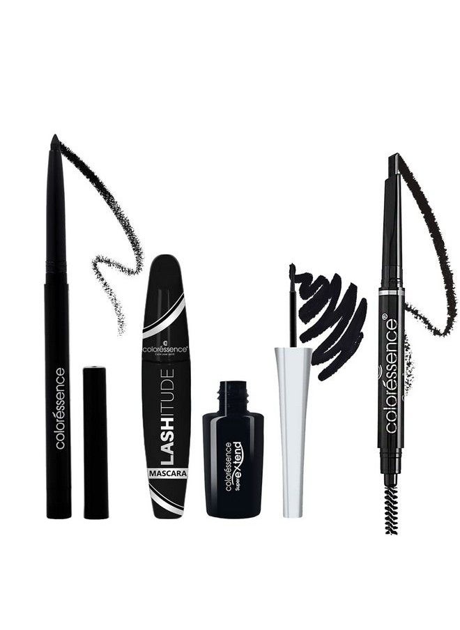 Eye Makeup Combo Eyebrow Styler 2 In 1 With Spoolie Ultra Lash Mascara Supreme Eyeliner N Kajal Pencil Long Lasting Waterproof Intense Black Formula All In One Set Pack Of 4