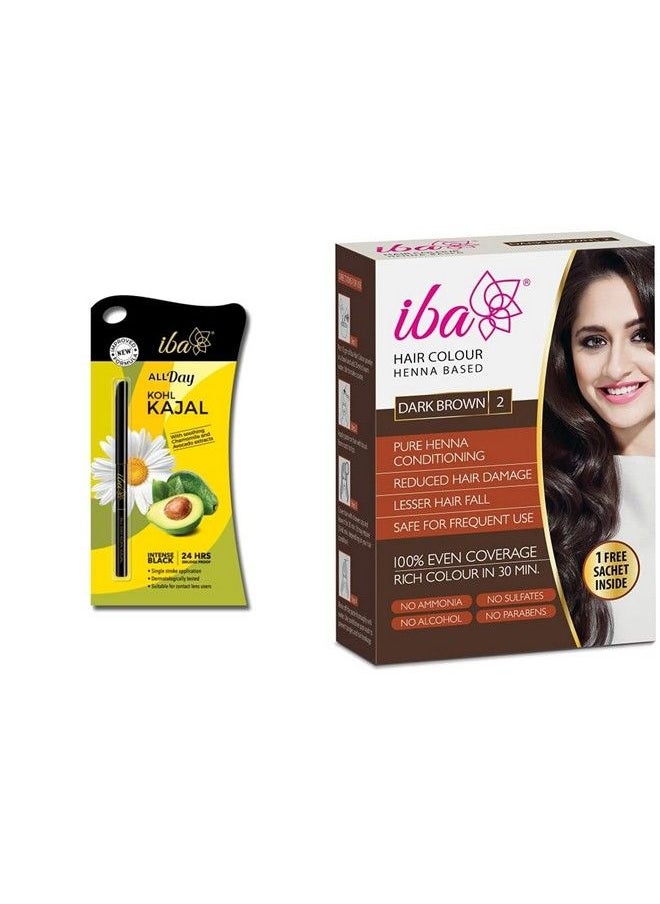 Iba Halal Care All Day Kohl Kajal Jet Black 0.35G And Iba Halal Care Hair Color Dark Brown 60G