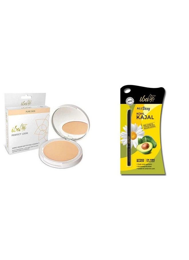 Iba Halal Care Perfect Look Long Wear Mattifying Compact 02 Medium Shell 9G And Iba Halal Care All Day Kohl Kajal Jet Black 0.35G