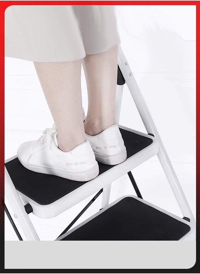 2 Steps Portable Household Telescopic Folding Multi-Function Step Steel Ladder Stool Chair with Wide Anti Slip Pedal and Comfort Hand grip for Adults Home Kitchen Garden Office Warehouse