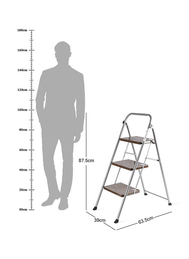 3-Step Steel Ladder, Silver & Brown