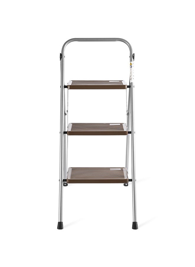 3-Step Steel Ladder, Silver & Brown